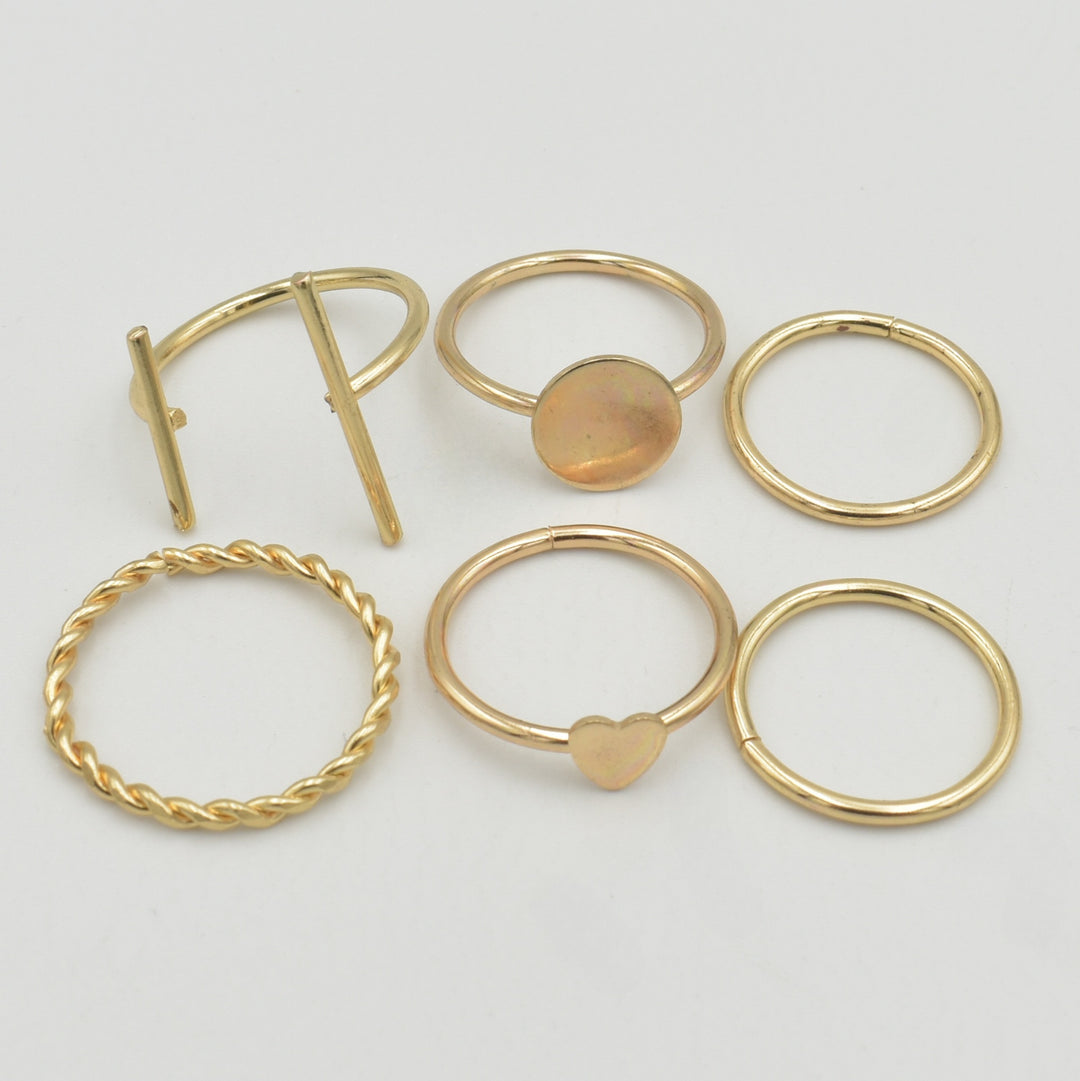 Gold Heart Twisted 6-Pack Rings