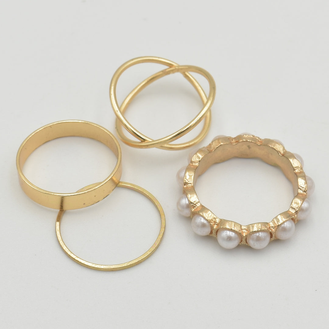 Gold Pearl Band 4-Pack Rings
