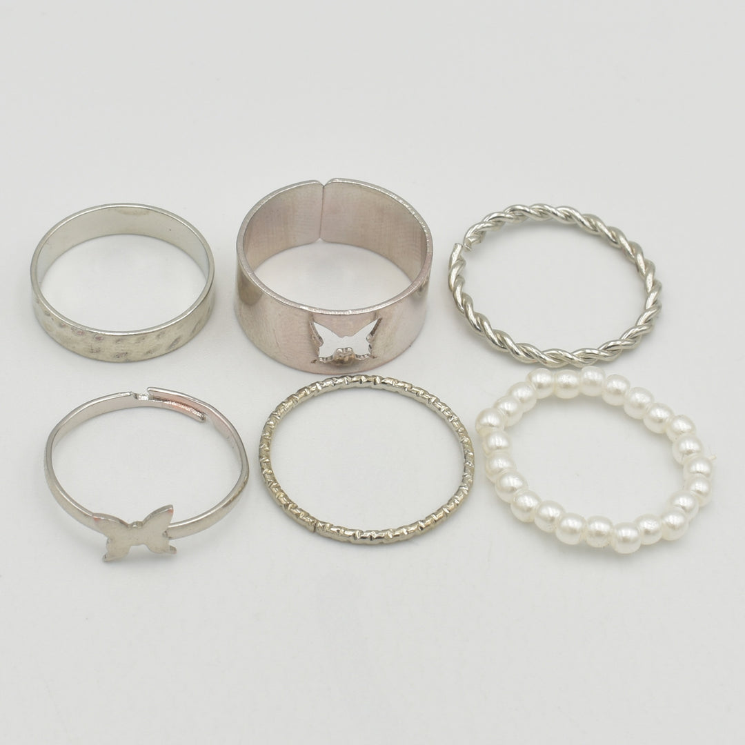 Silver Pearl 6-Pack Rings