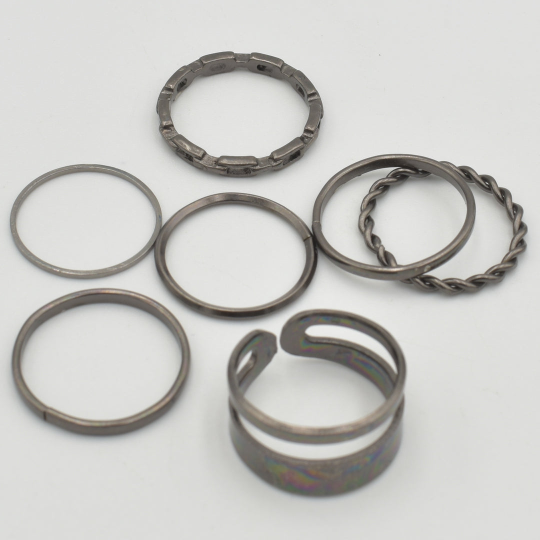 Black Rope Twisted 7-Pack Rings