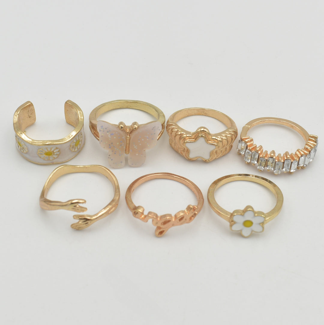 Gold Angel Butterfly 7-Pack Rings