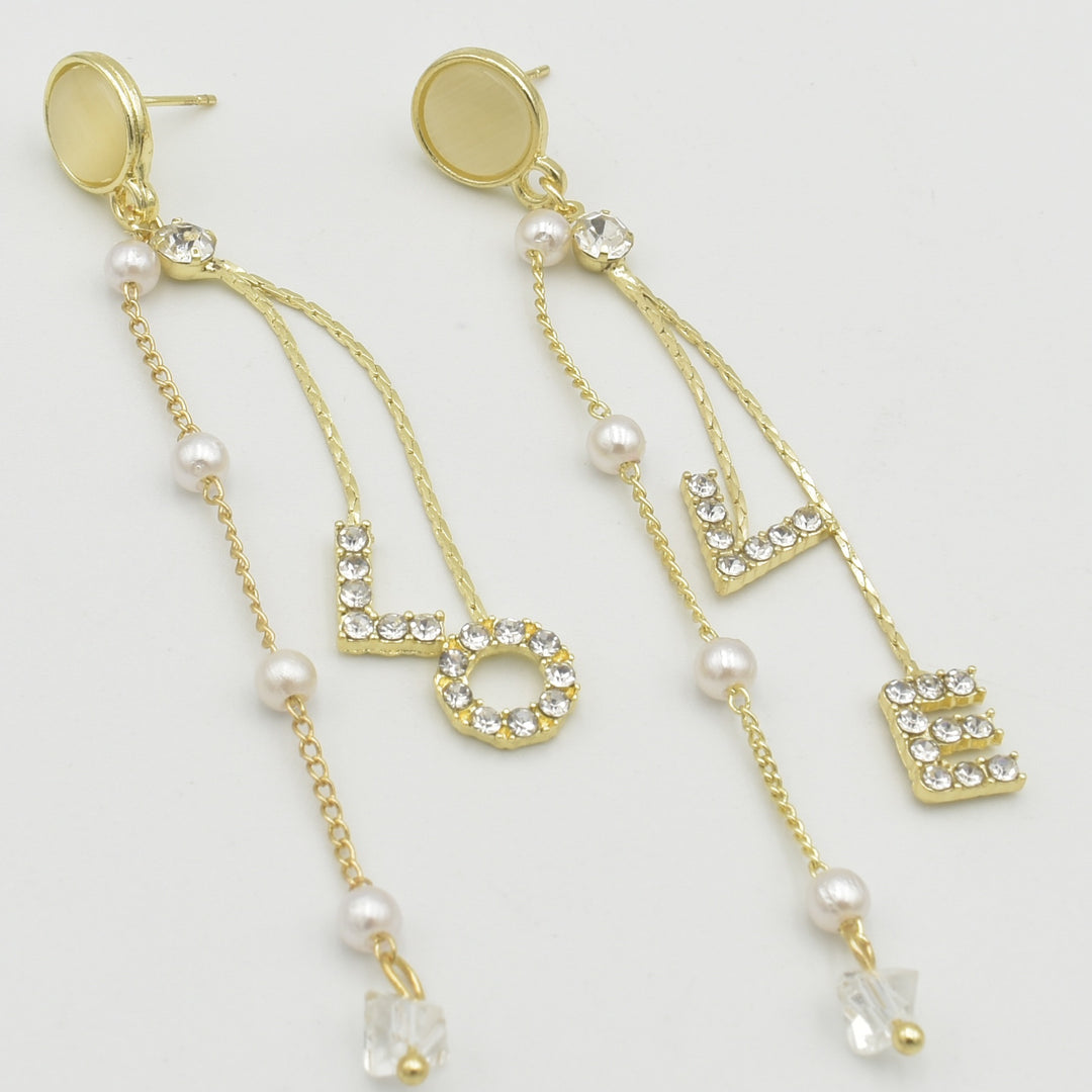 Gold Love Pearl Drop Earrings