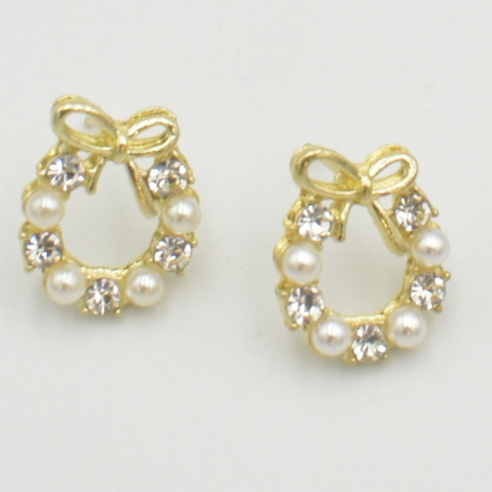 Gold Diamante Bow Stud Earrings