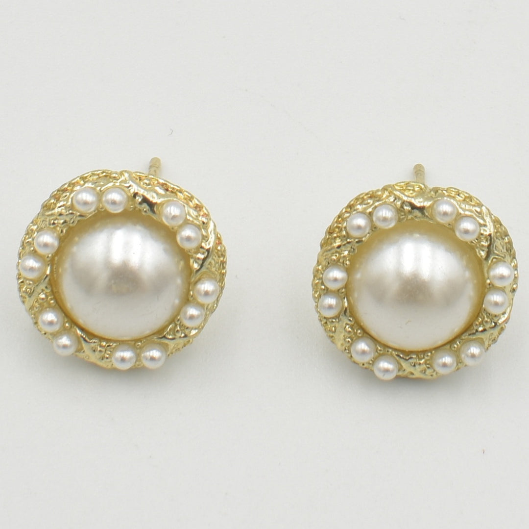 Gold Pearl Stud Earrings
