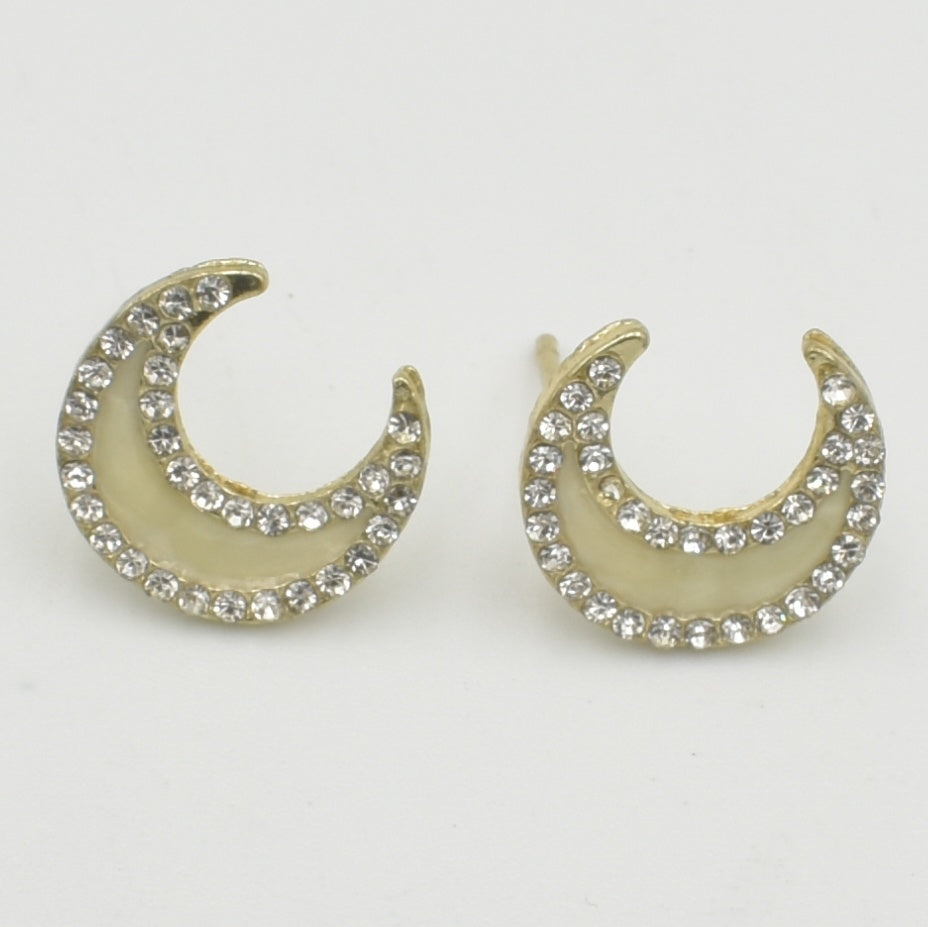 Gold Moon Diamante Stud Earrings