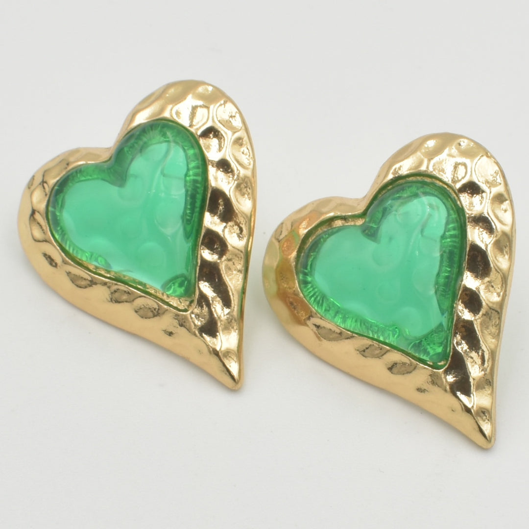 Gold Heart Emerald Stone Stud Earrings