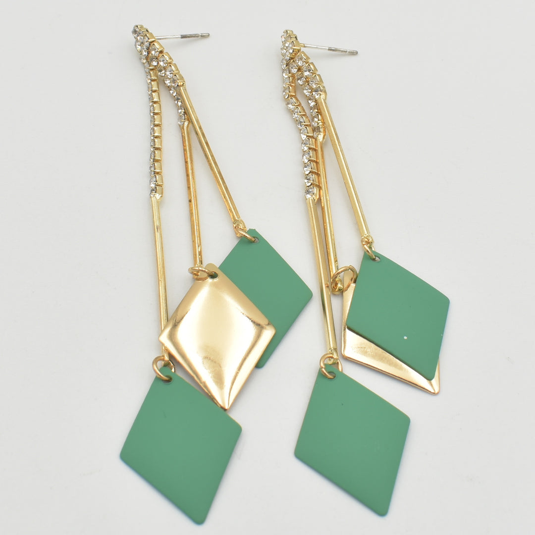 Gold Cubic Zirconia Green Drop Earrings