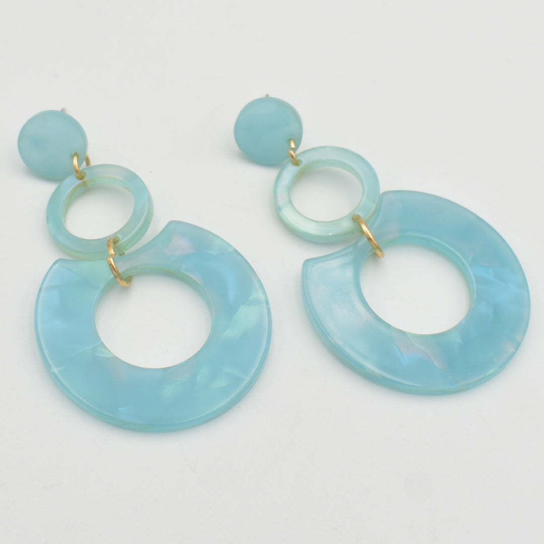 Blue Acrylic Disc Drop Earrings