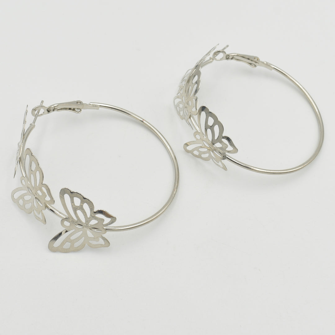 Silver Butterfly Hoop Earrings