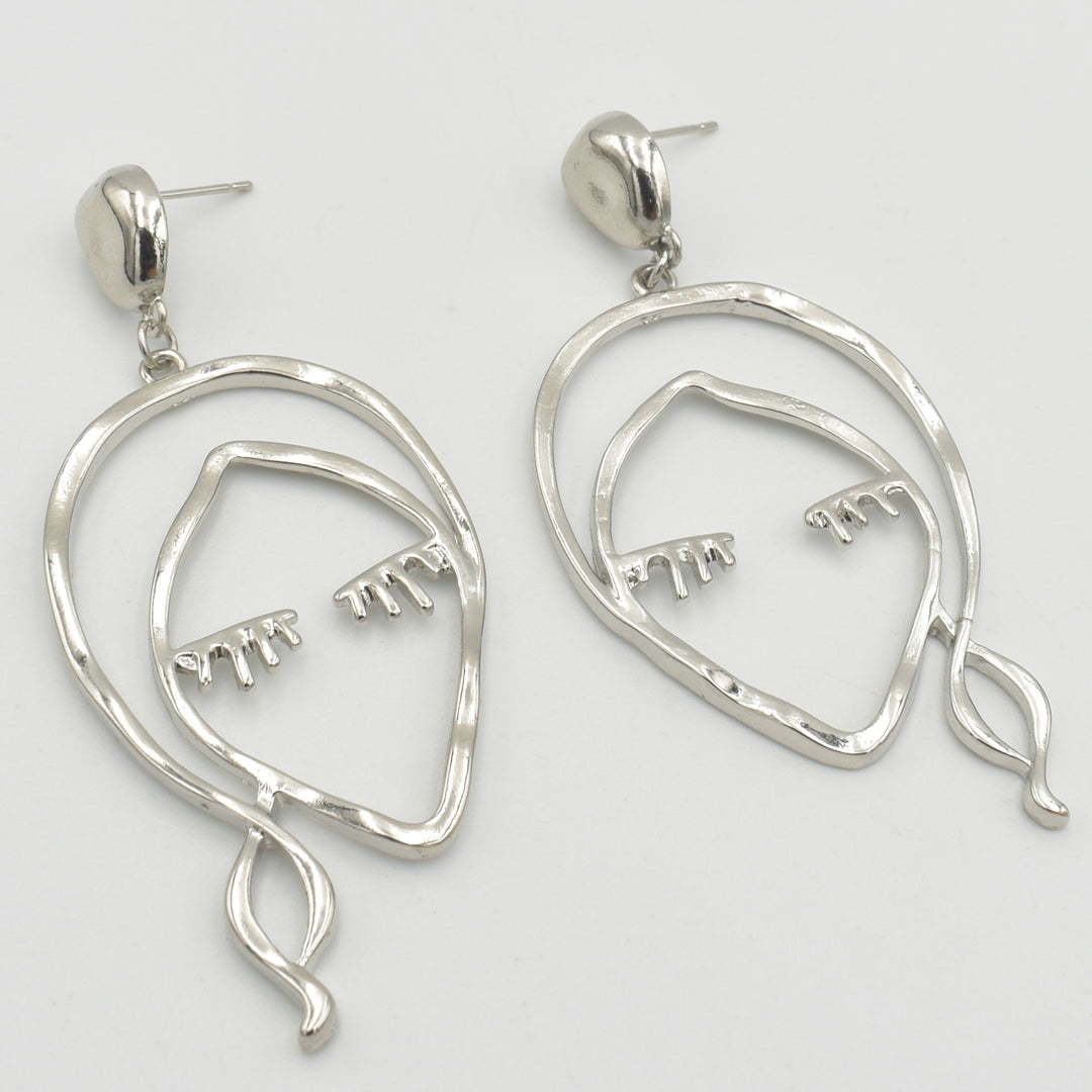Silver Mismatched Face Drop Earrings