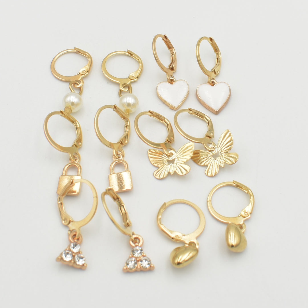 Gold Lock Huggies 6-Pack Earrings