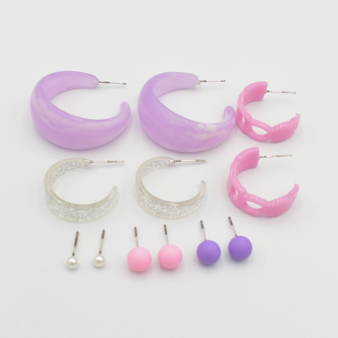 Purple Acrylic Hoop 6-Pack Earrings