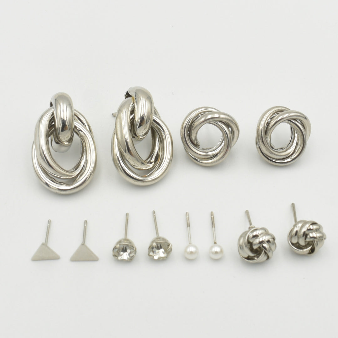 Silver Knotted Link 6-Pack Earrings