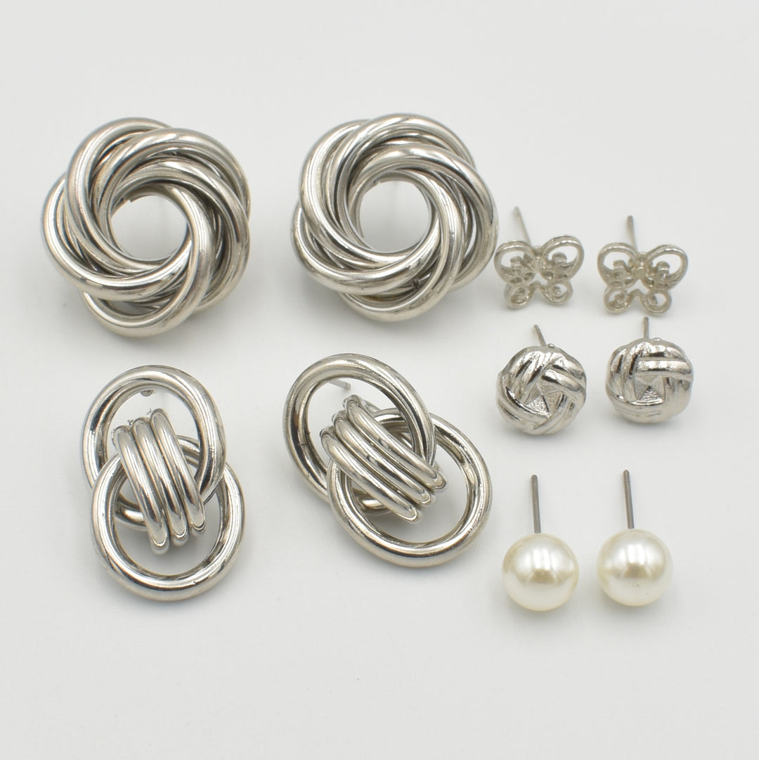 Silver Open Knotted Butterfly 5-Pack Earrings