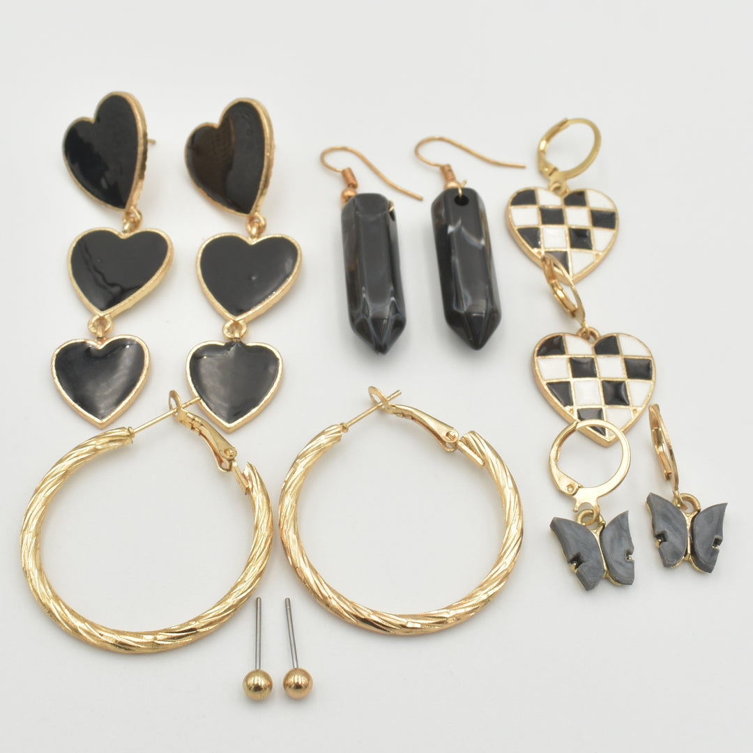 Gold Heart Drop Butterfly 6-Pack Earrings