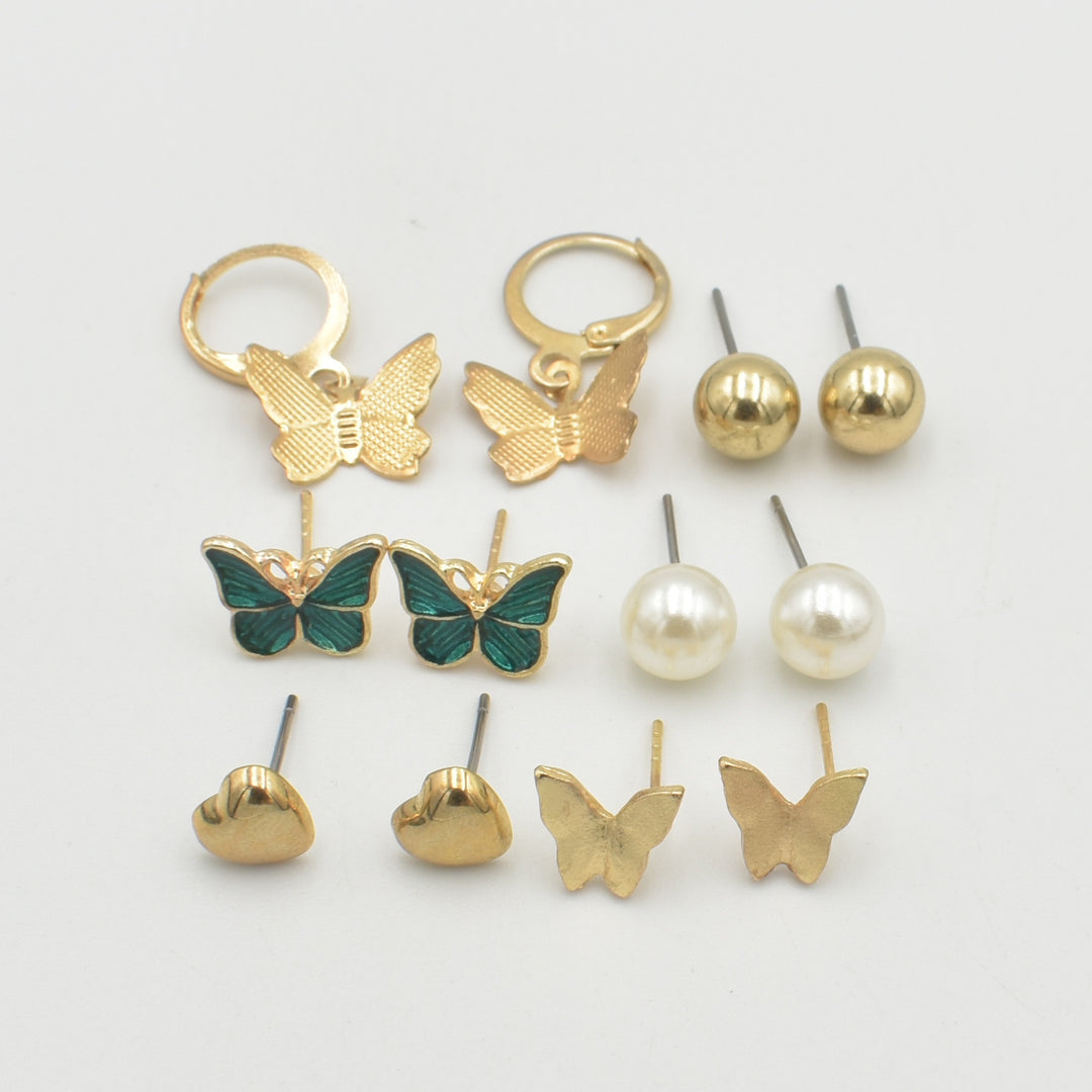 Gold Butterfly Emerald Coated 6-Pack Earrings