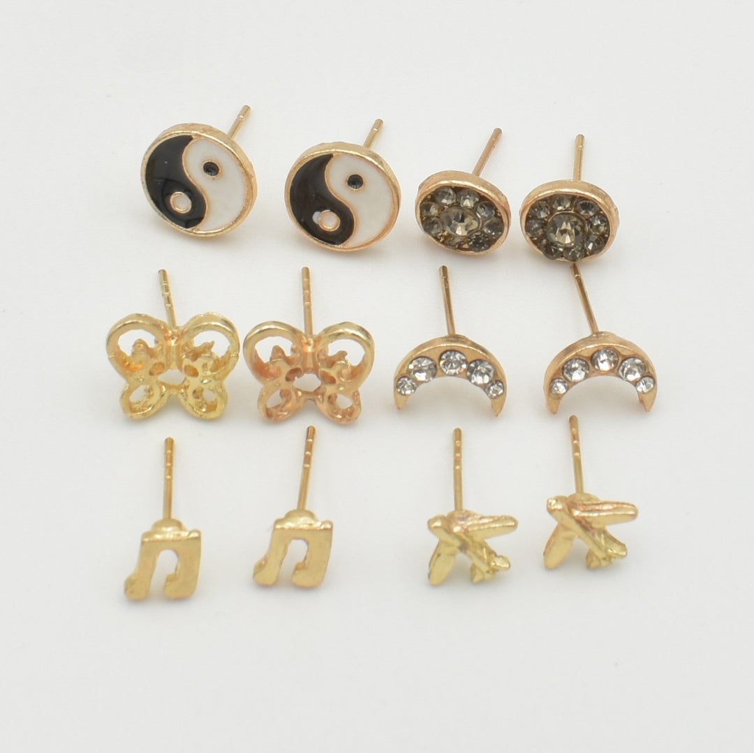 Gold Yin and Yang Stud 6-Pack Earrings