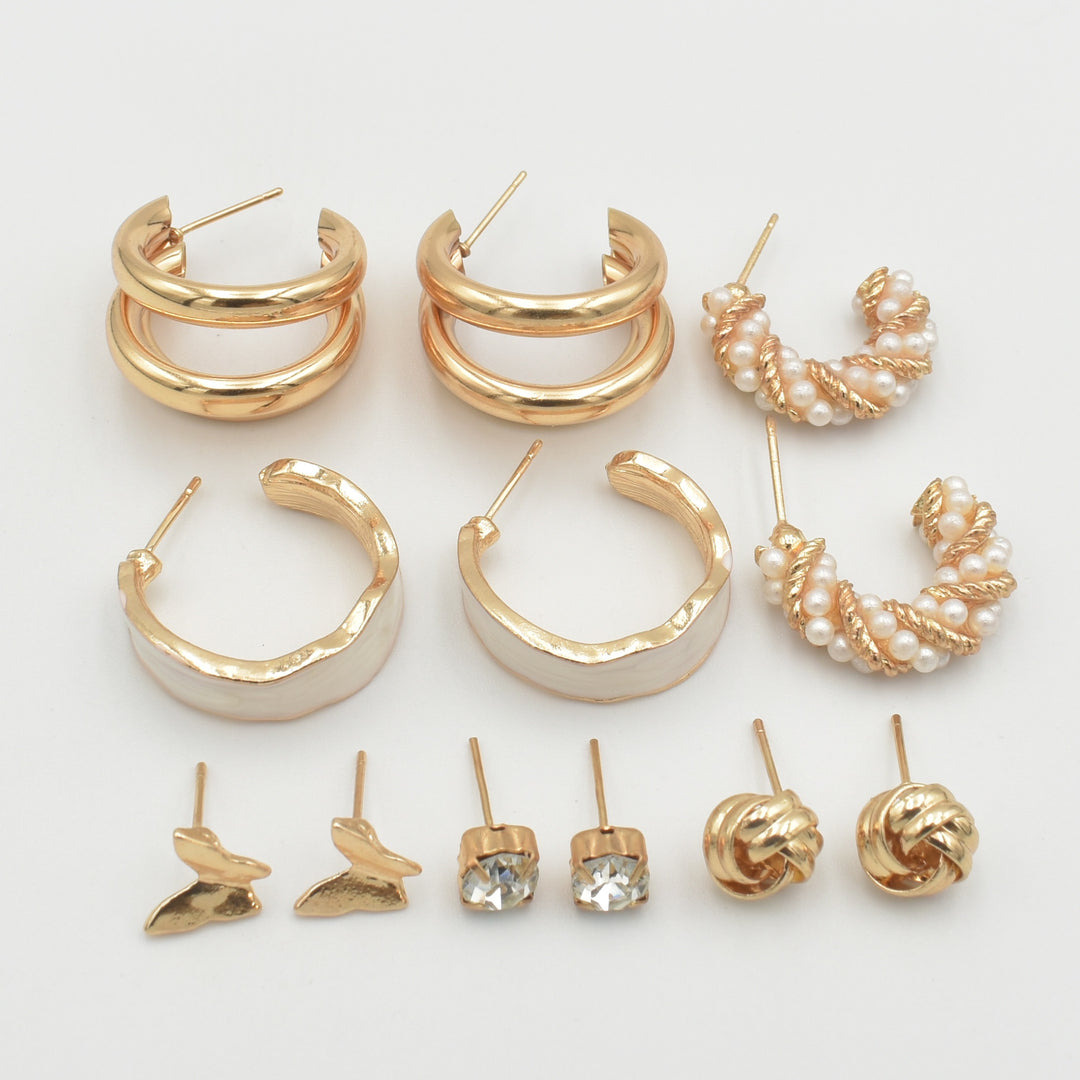 Gold White Coated Butterfly 6-Pack Earrings