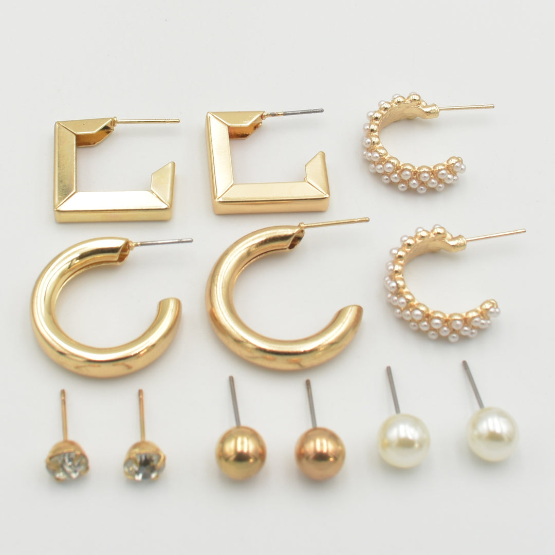 Gold Pearl Square 6-Pack Earrings