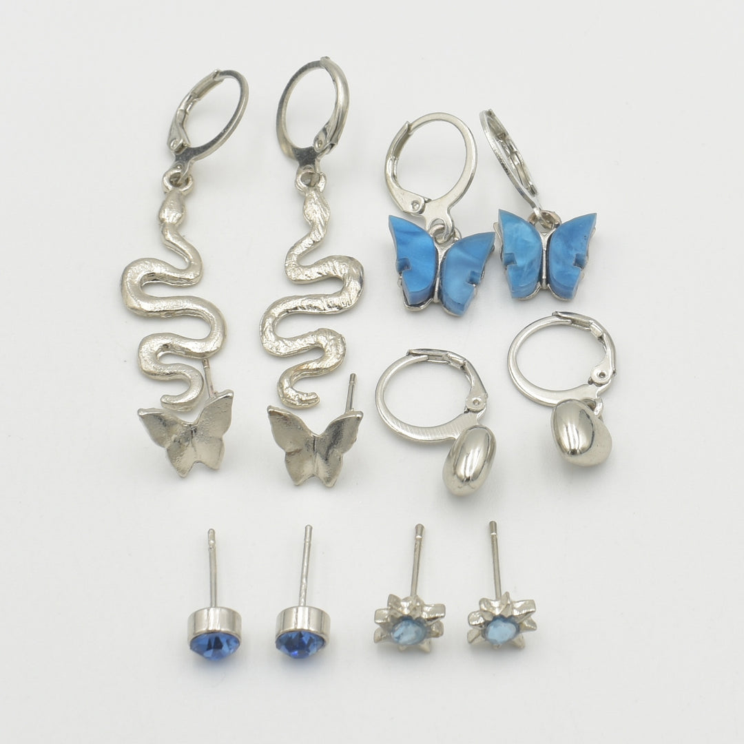 Silver Snake Huggies 6-Pack Earrings