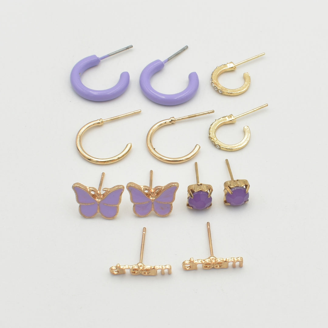 Gold Purple Dream Coated 6-Pack Earrings