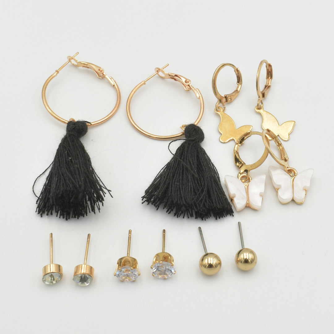 Gold Butterfly Plain Huggies 6-Pack Earrings