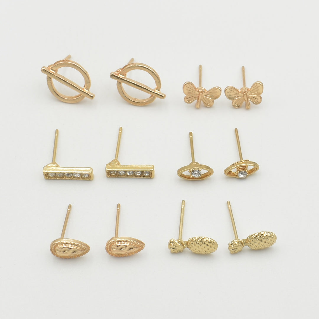 Gold T-Cross Eye 6-Pack Earrings