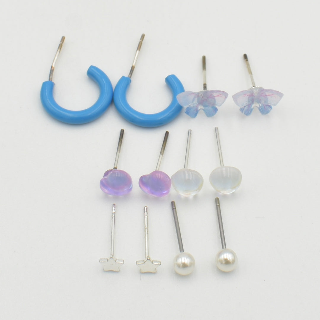 Kids Blue Dainty Stud 6-Pack Earrings