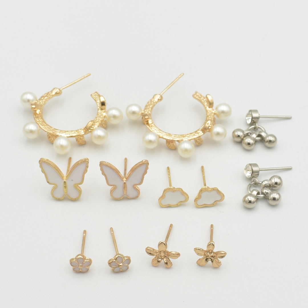 Gold White Coated Cloud 6-Pack Earrings