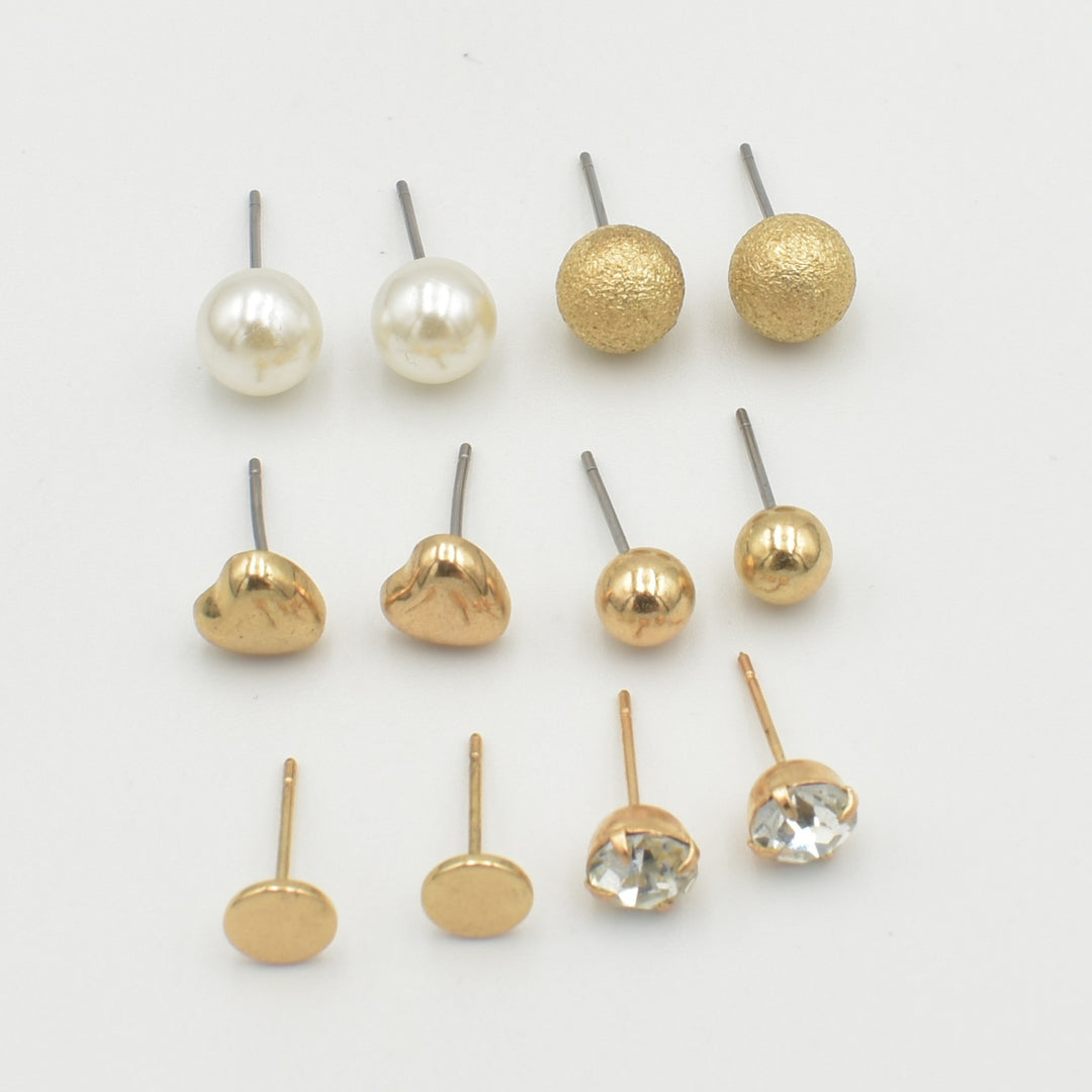 Gold Textured Stud 6-Pack Earrings