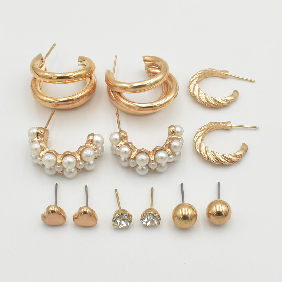 Gold Statement Croissant 6-Pack Earrings