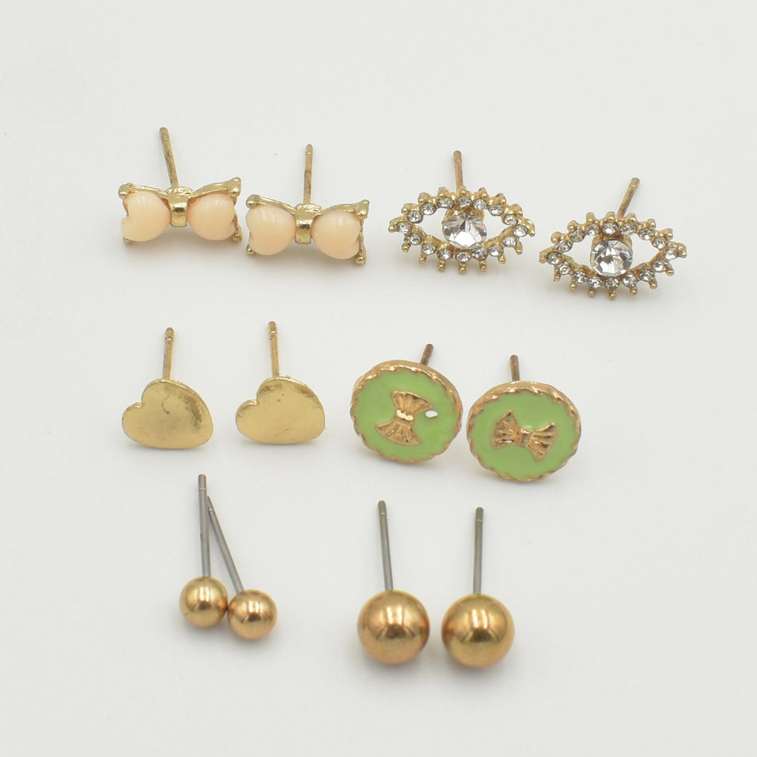 Gold Open Evil Eye Stud 6-Pack Earrings
