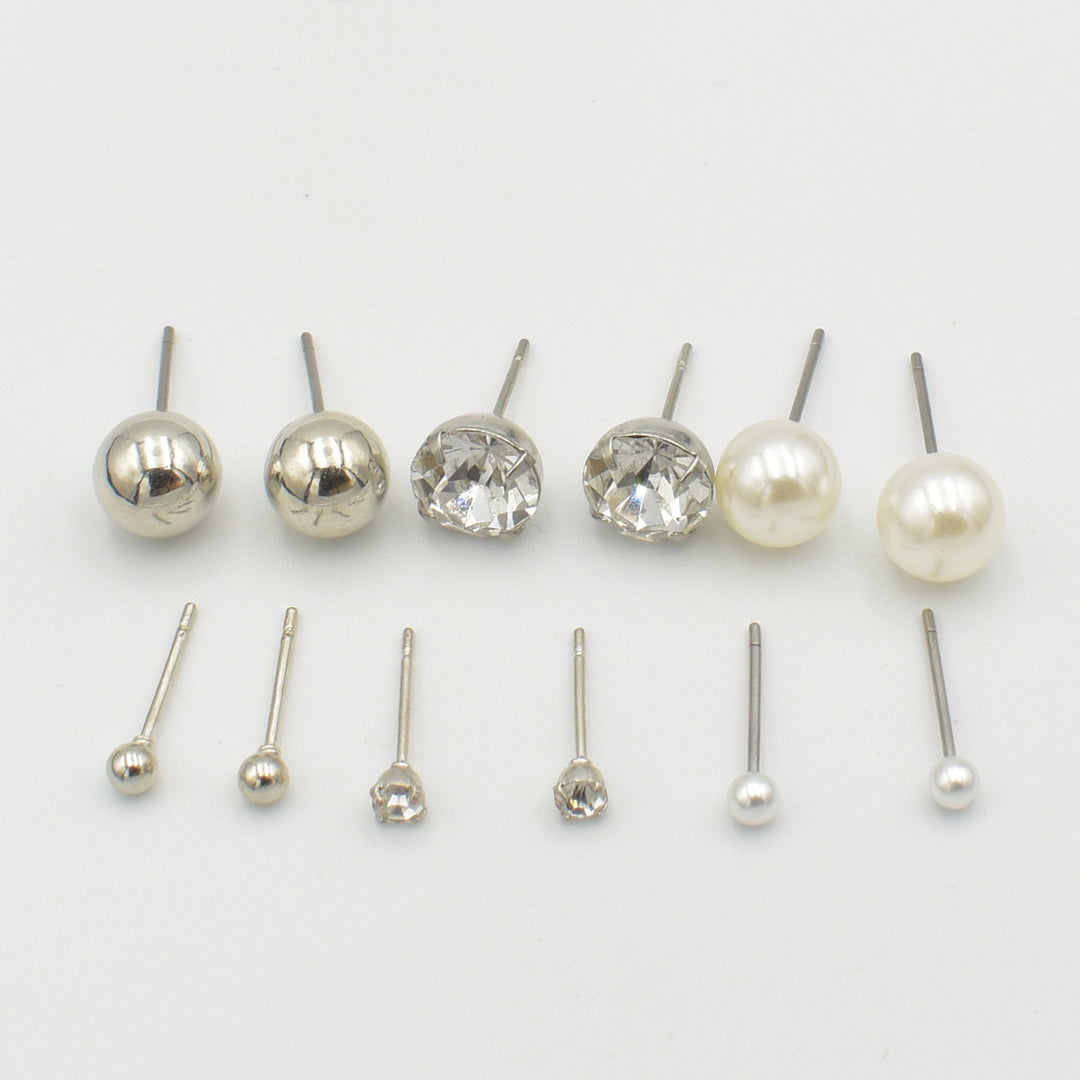 Silver Round Stud 6-Pack Earrings