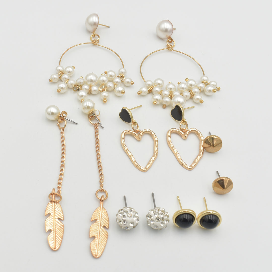 Gold Leaf Pearl 6-Pack Earrings