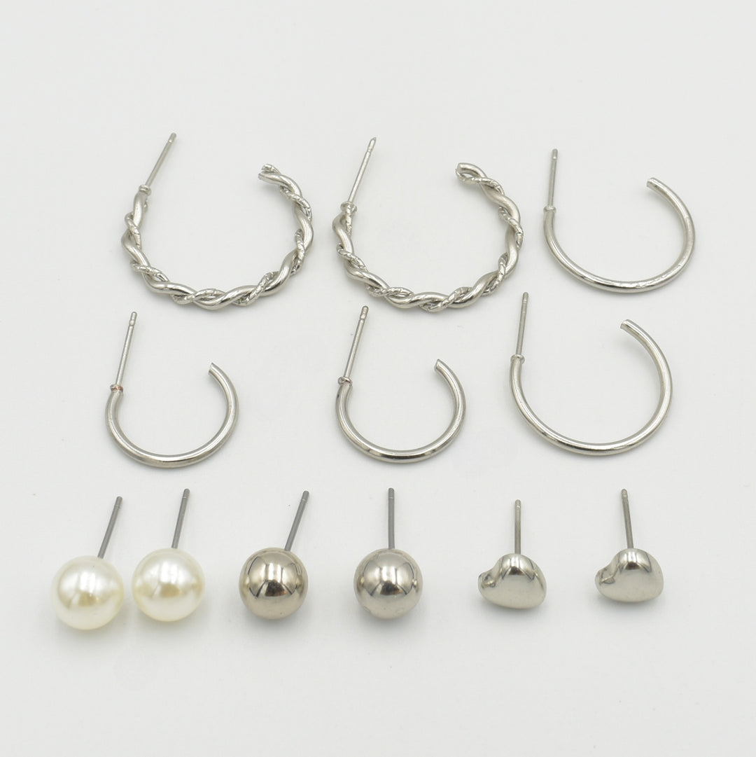 Silver Plain Classy 6-Pack Earrings
