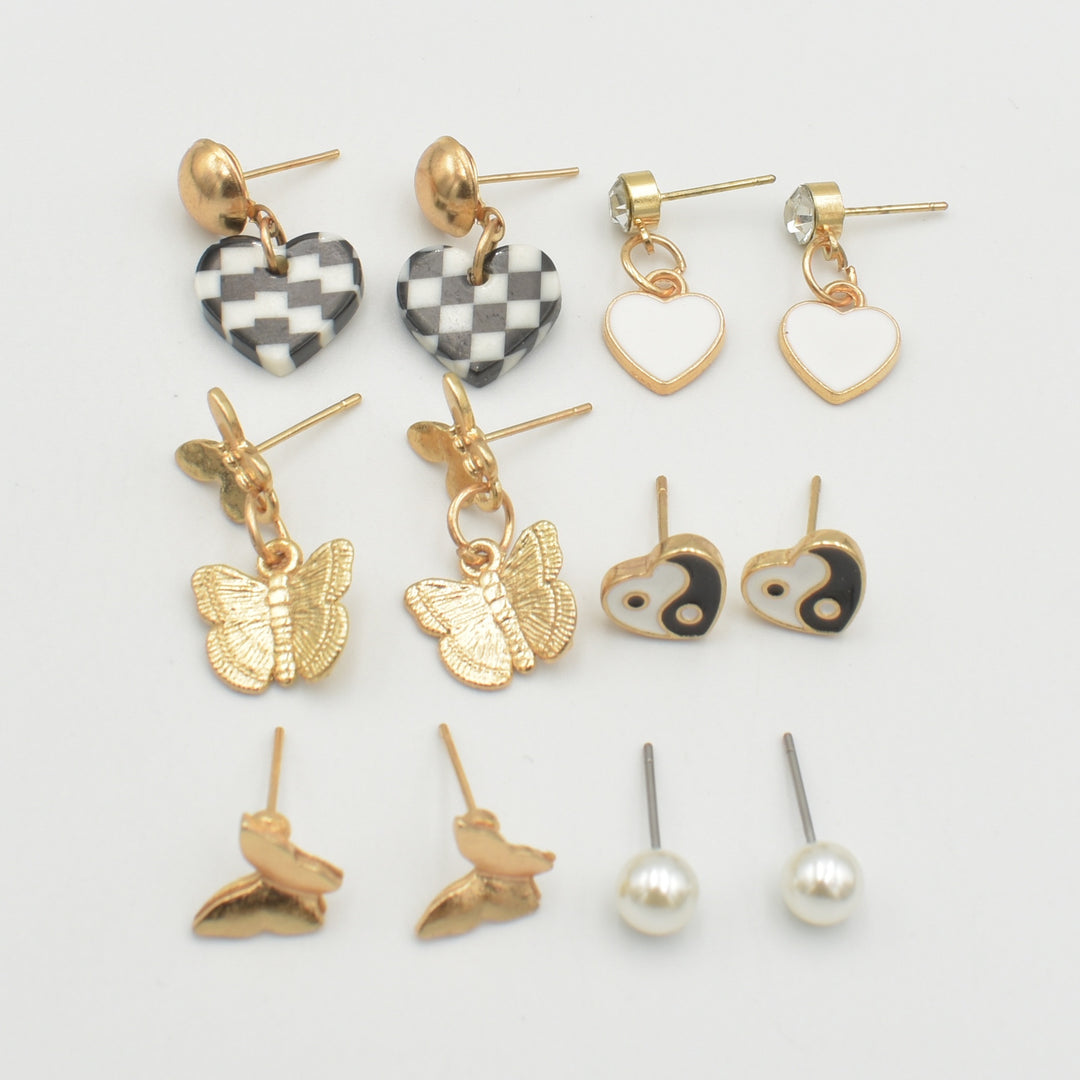 Black and White Heart Drop 6-Pack Earrings