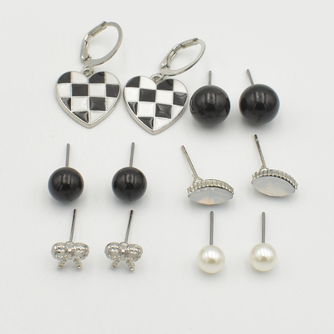 Silver Bow Pearl 6-Pack Earrings
