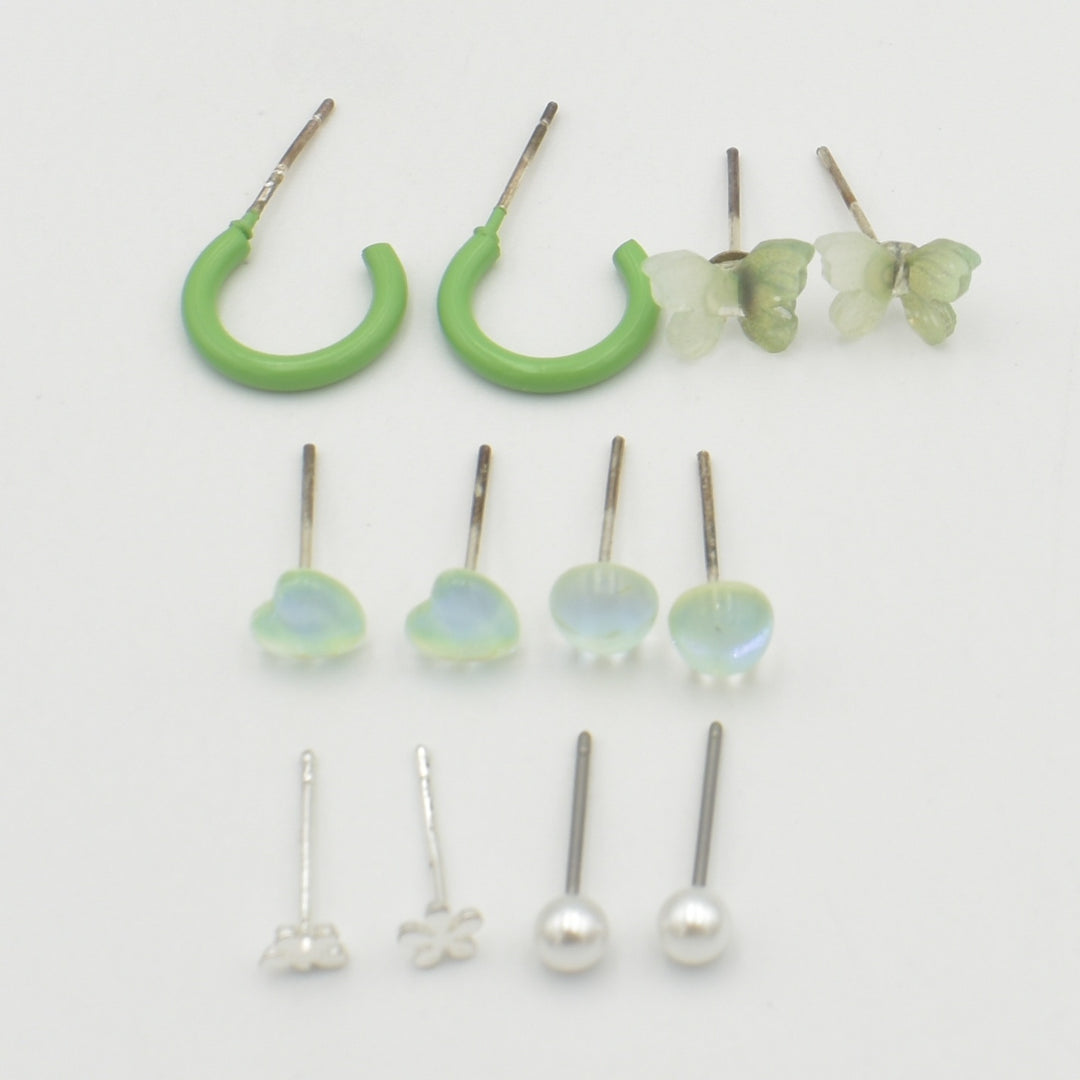 Kids Green Dainty Stud 6-Pack Earrings