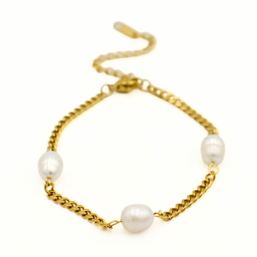 Gold Toned Pearl Link Bracelet