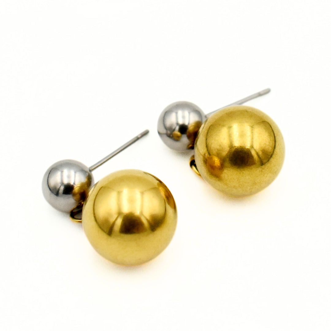 Gold Toned Round Two-Tone Earrings
