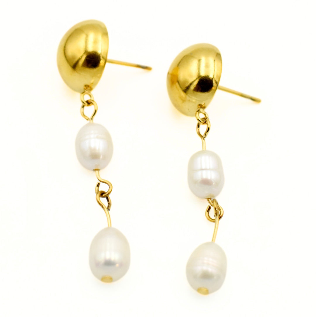 Gold Toned Pearl Hanging Drop Earrings