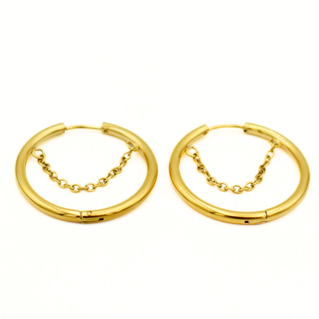 Gold Toned Chain Medium Huggies Earrings