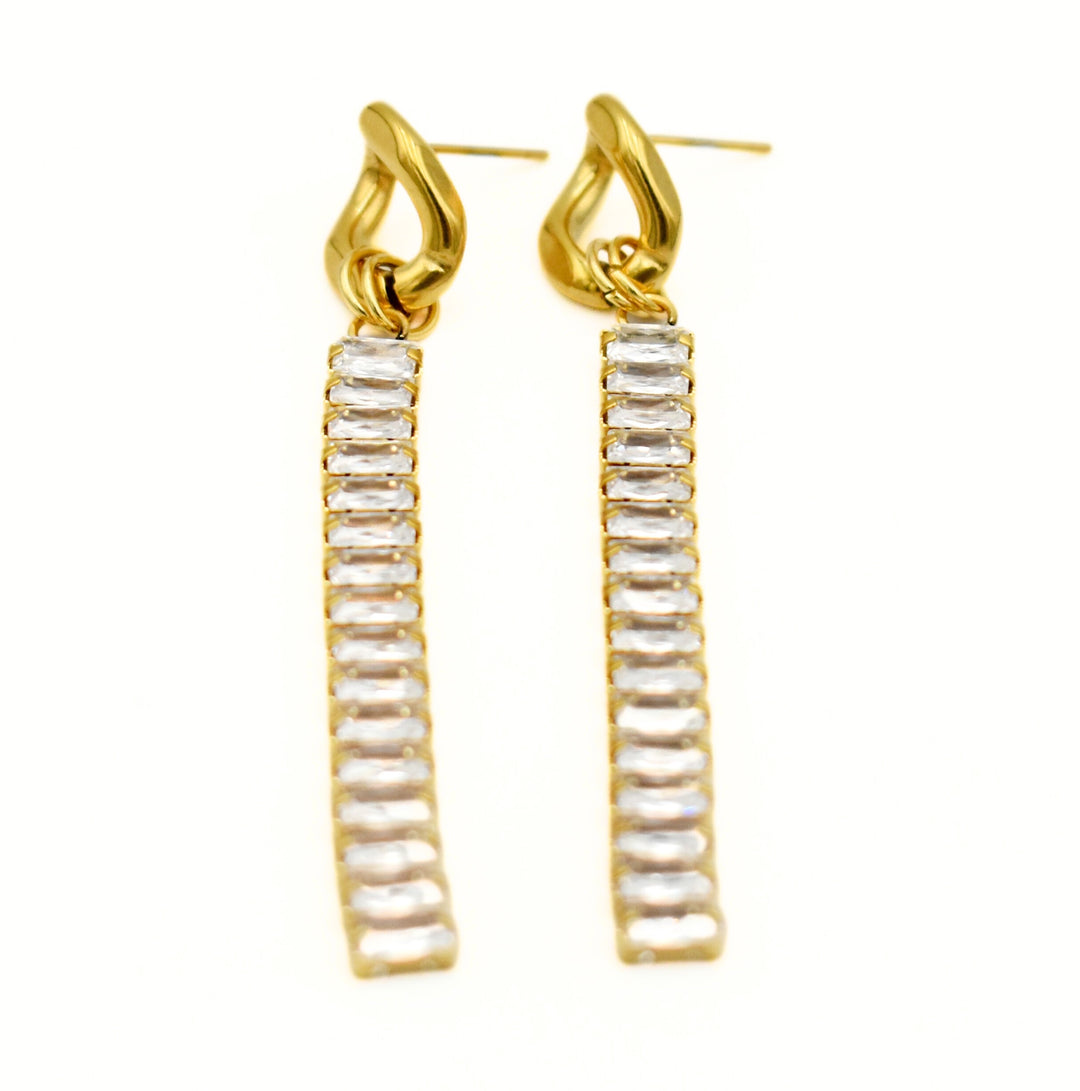 Gold Toned Cubic Zirconia Drop Earrings