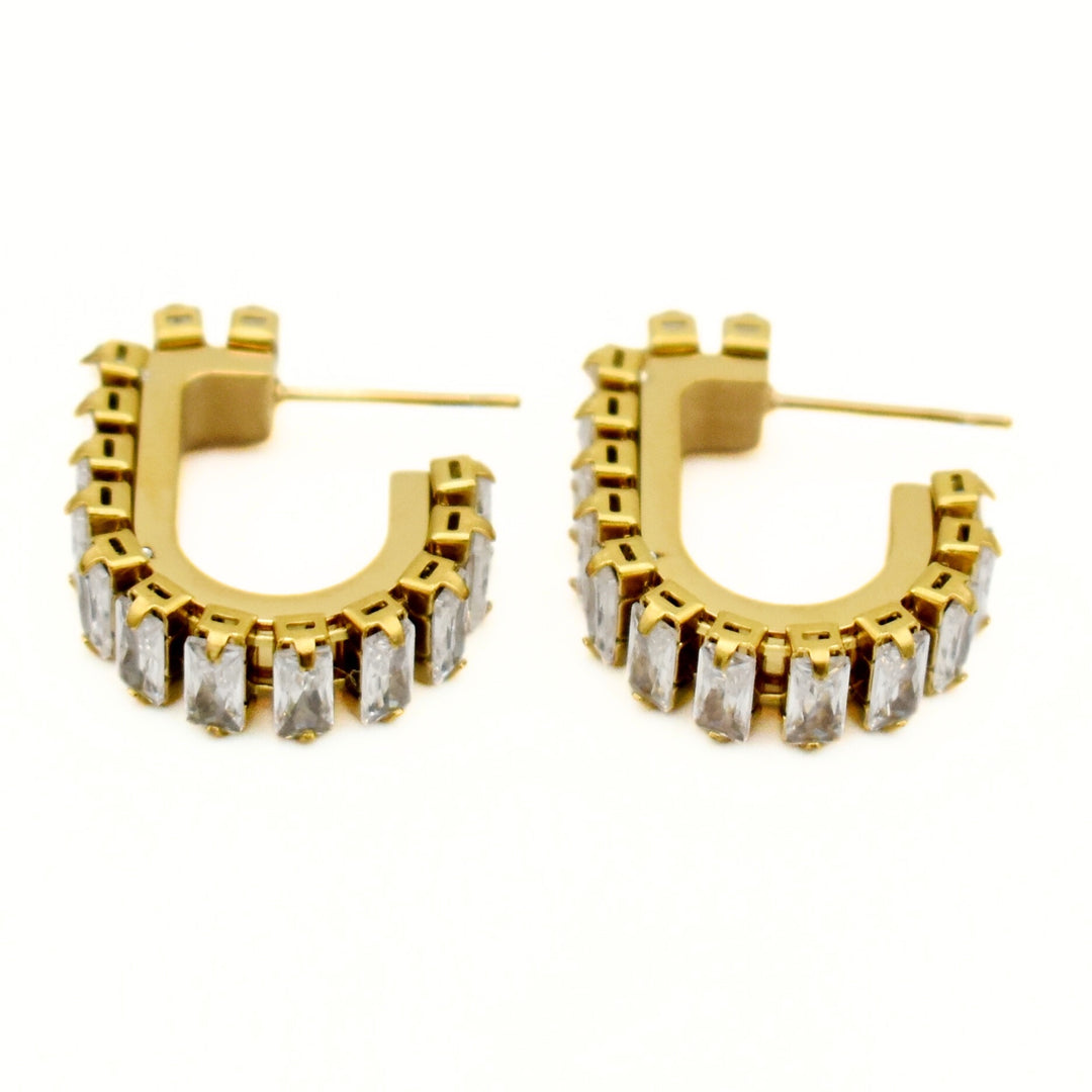 Gold Toned Cubic Zirconia Hoop Earrings