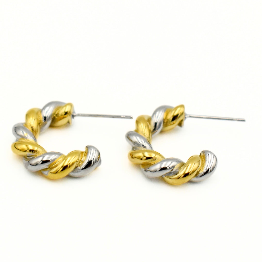 Two Toned Twisted Hoop Earrings