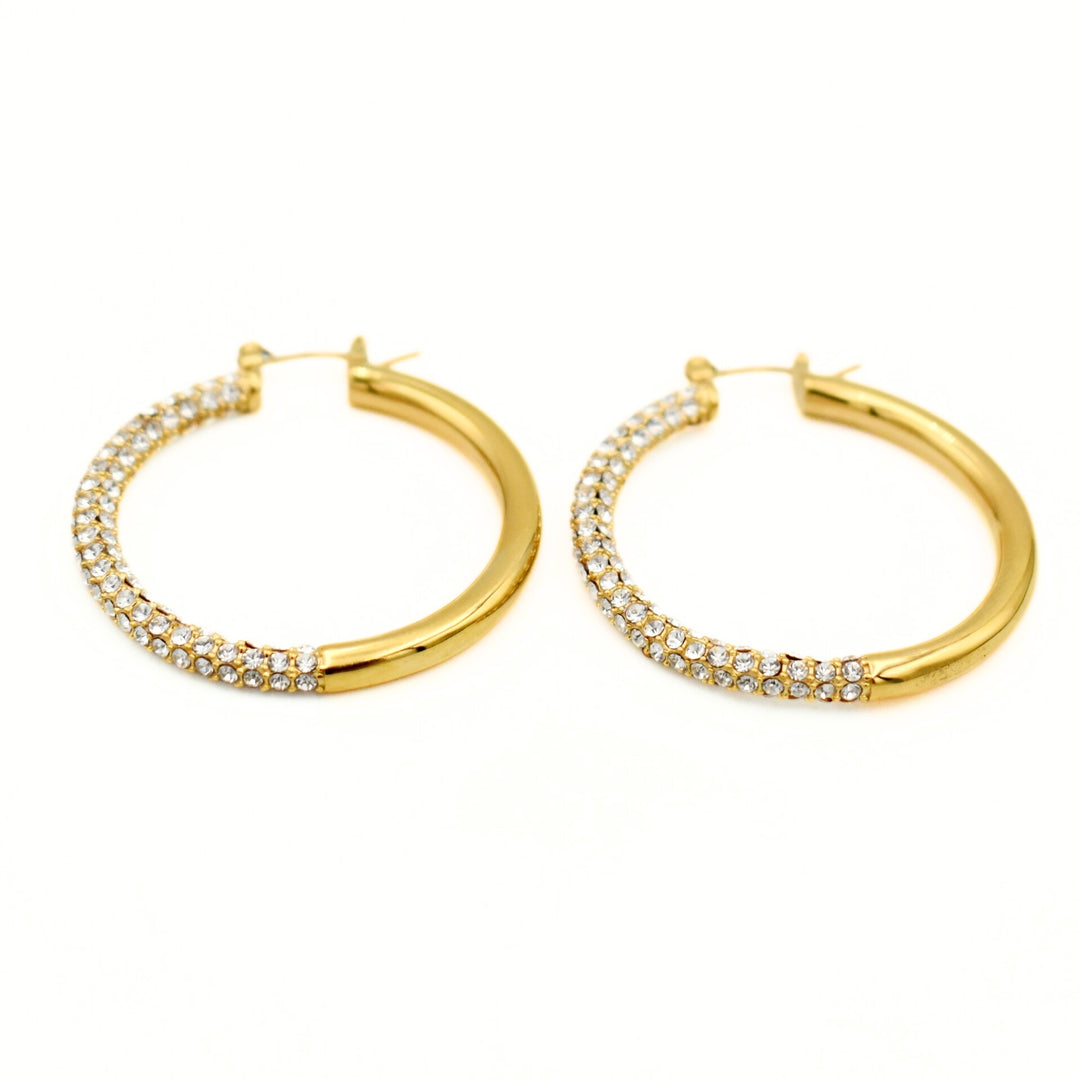 Gold Toned Clear Zirconia Hoop Earrings