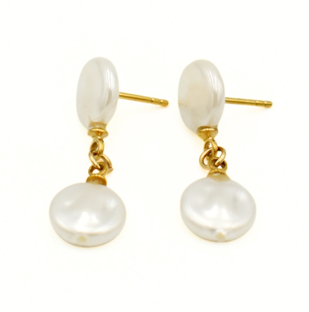 Gold Toned Double Pearl Drop Earrings