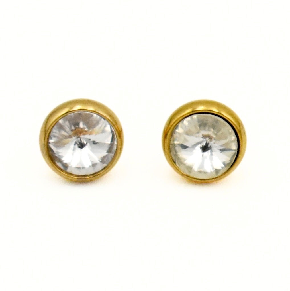Gold Toned Cubic Clear Stud Earrings