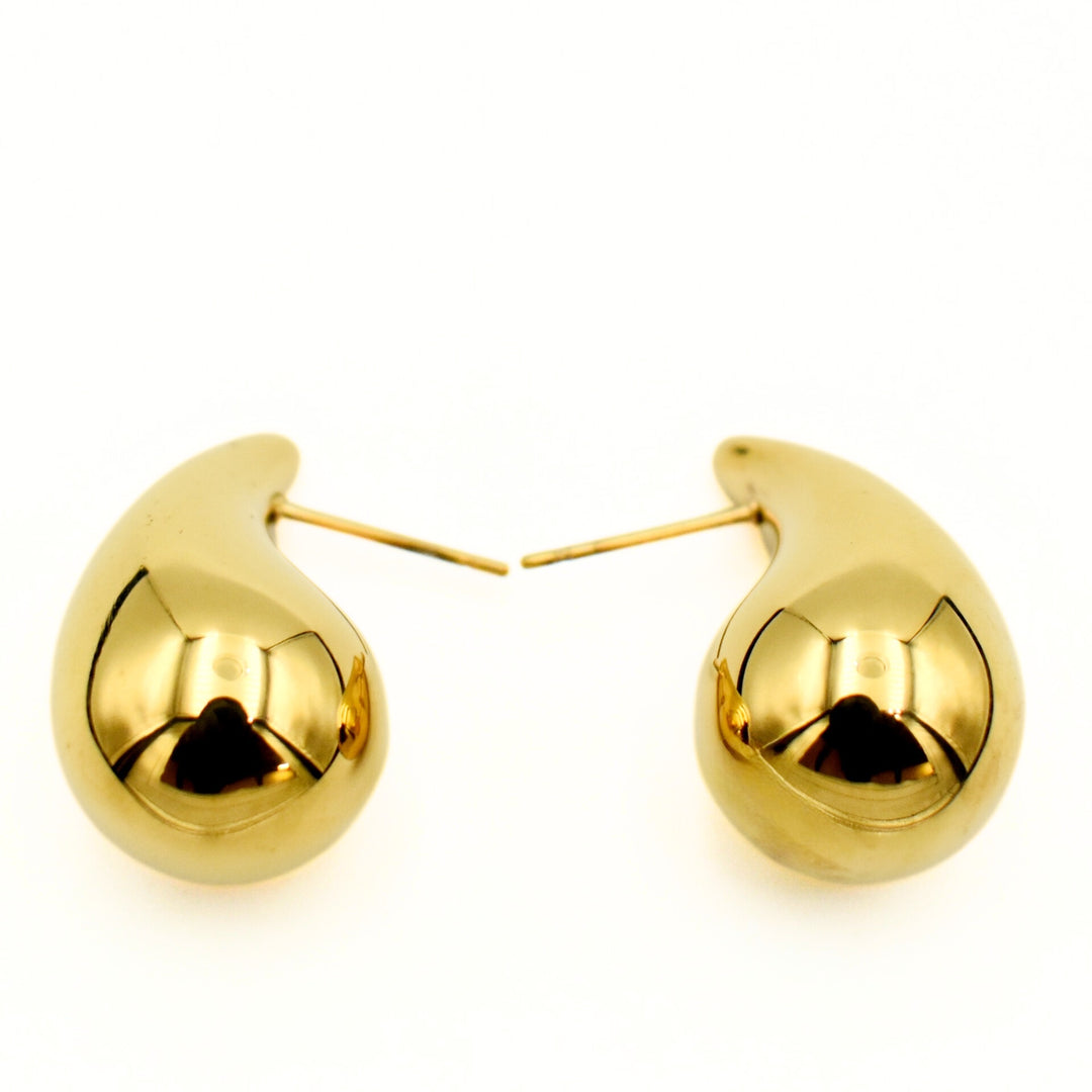 Gold Toned Medium Smooth Tear Drop Earrings