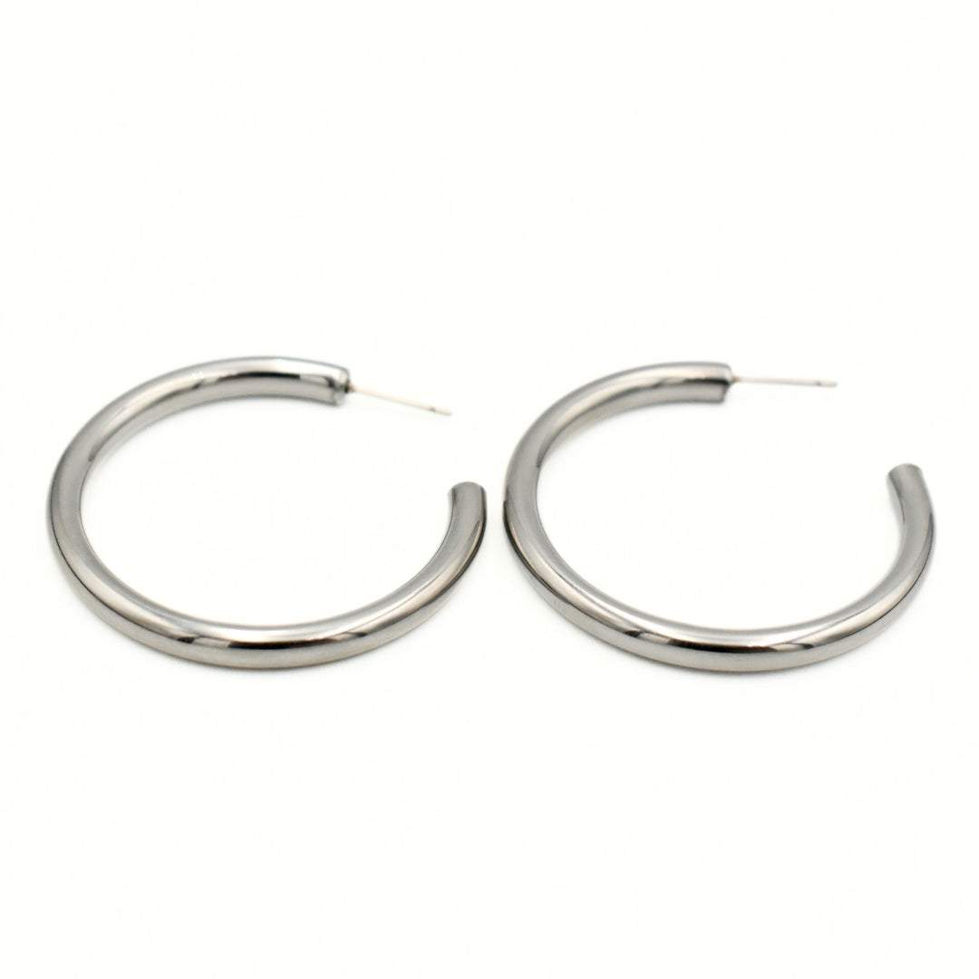 Rhodium Plated Medium Hoop Earrings